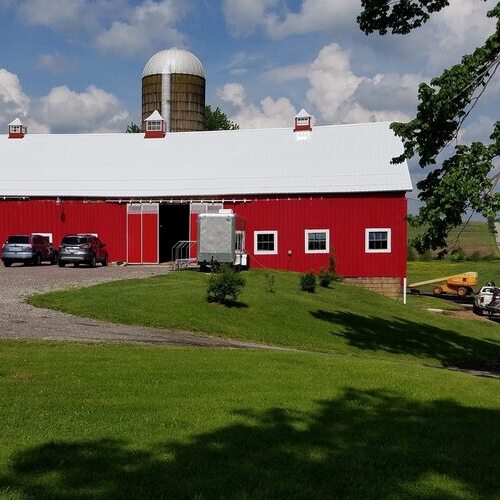 building with red metal siding